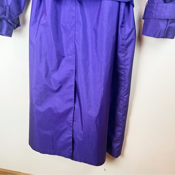 Vintage 80s Deep Purple Iridescent Long Trench Coat Rain Jacket 16 Metallic - Picture 7 of 15